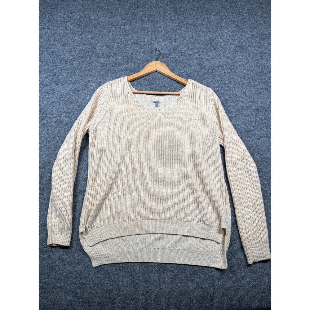 Charlotte Russe Sweater Womens Large Beige Chunky Knit High Low Hem V-Neck